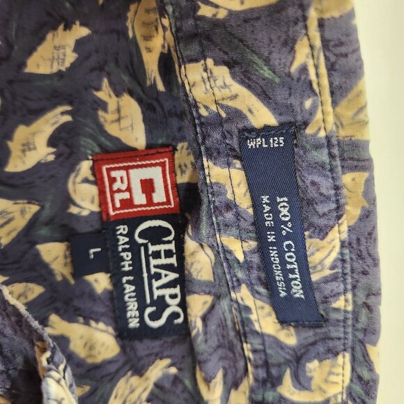 Chaps Ralph Lauren Hawaiian Fish All Over Print Vtg Button Down Mens Size Large - Picture 6 of 11
